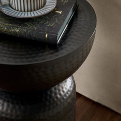 Mella Black Metal Hammered Side Table - Ornate Home