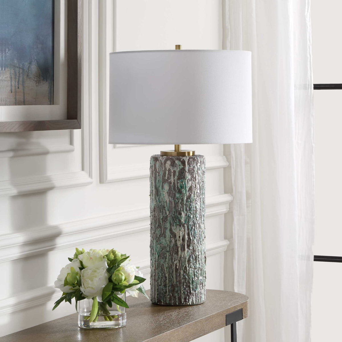 Meltdown Multicolor Ivory Teal Table Lamp - Ornate Home