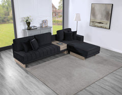 Memphis Black 122.5"W Velvet Reversible Sectional Sofa with Ottoman - Ornate Home