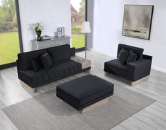 Memphis Black 122.5"W Velvet Reversible Sectional Sofa with Ottoman - Ornate Home