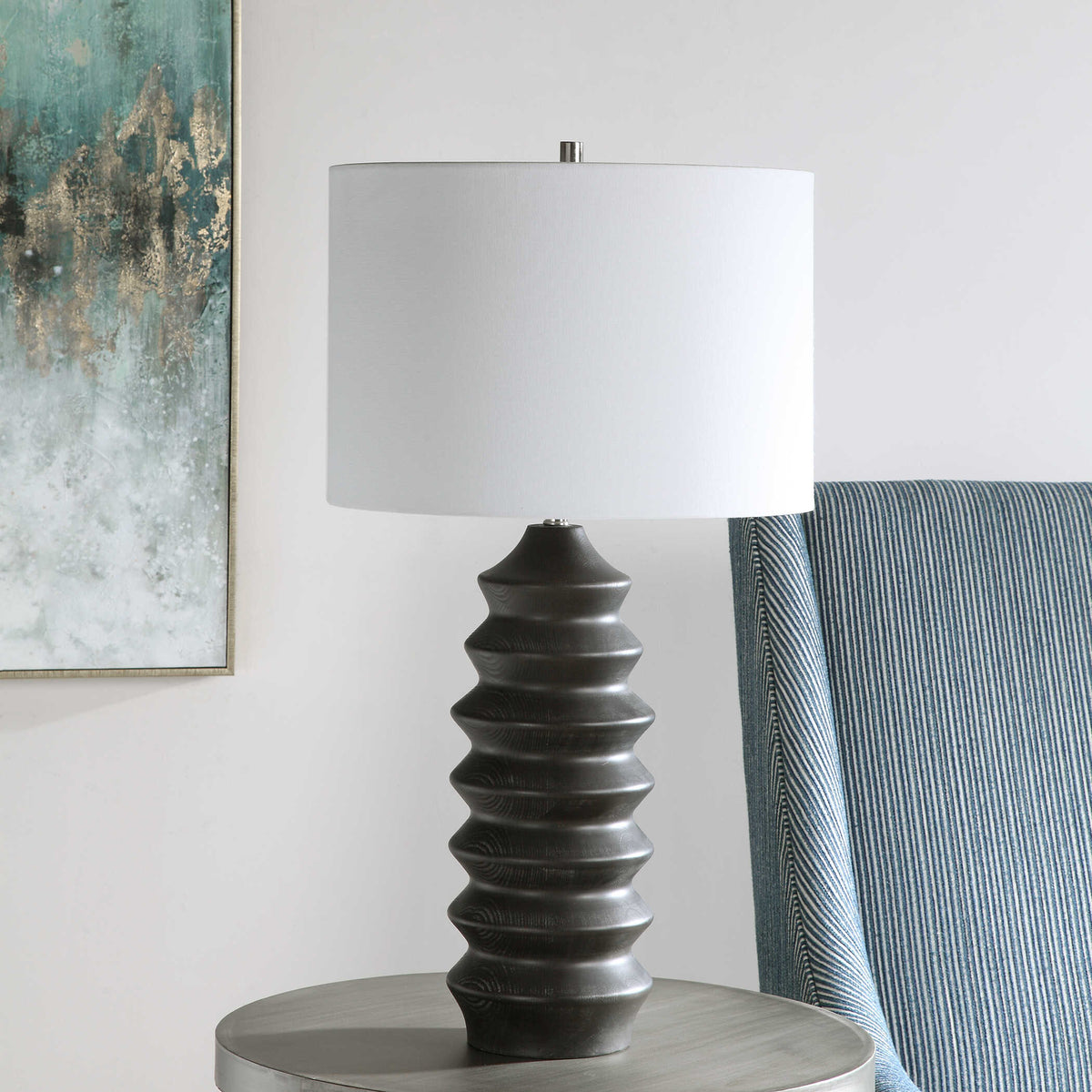 Mendocino Black/Woodtone Modern Table Lamp - Ornate Home