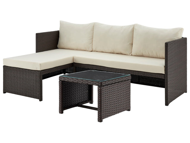 Menton Patio 2-Seater and Lounge Chair with Coffee Table with Cream Cushions - Ornate Home