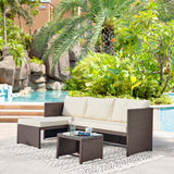 Menton Patio 2-Seater and Lounge Chair with Coffee Table with Cream Cushions - Ornate Home