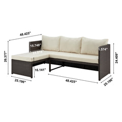 Menton Patio 2-Seater and Lounge Chair with Coffee Table with Cream Cushions - Ornate Home
