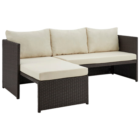 Menton Patio 2-Seater and Lounge Chair with Coffee Table with Cream Cushions - Ornate Home