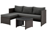 Menton Patio 2-Seater and Lounge Chair with Coffee Table with Grey Cushions - Ornate Home