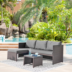 Menton Patio 2-Seater and Lounge Chair with Coffee Table with Grey Cushions - Ornate Home