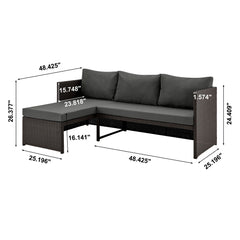 Menton Patio 2-Seater and Lounge Chair with Coffee Table with Grey Cushions - Ornate Home