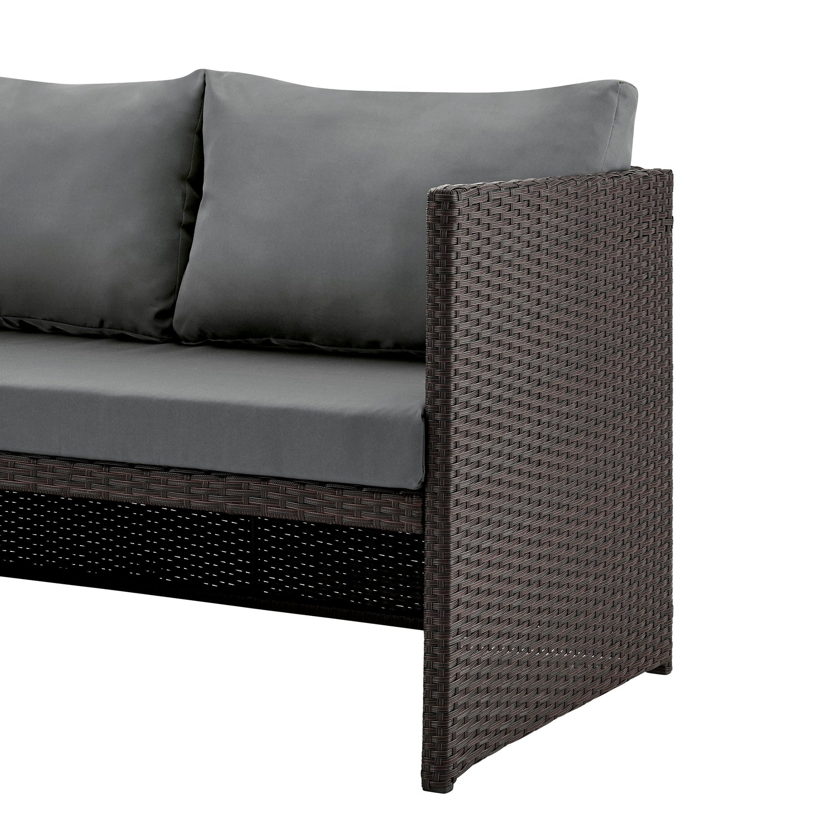 Menton Patio 2-Seater and Lounge Chair with Coffee Table with Grey Cushions - Ornate Home