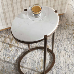 Mercier Brass/White Round Marble Accent Table - Ornate Home
