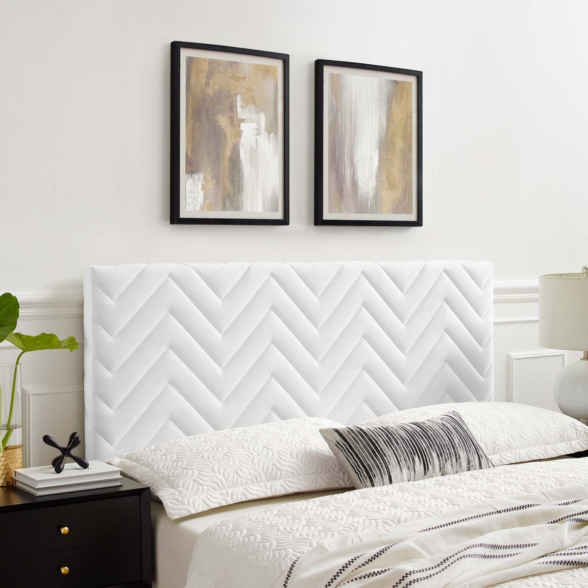 Mercy White Chevron Tufted Performance Velvet Full/Queen Headboard - Ornate Home