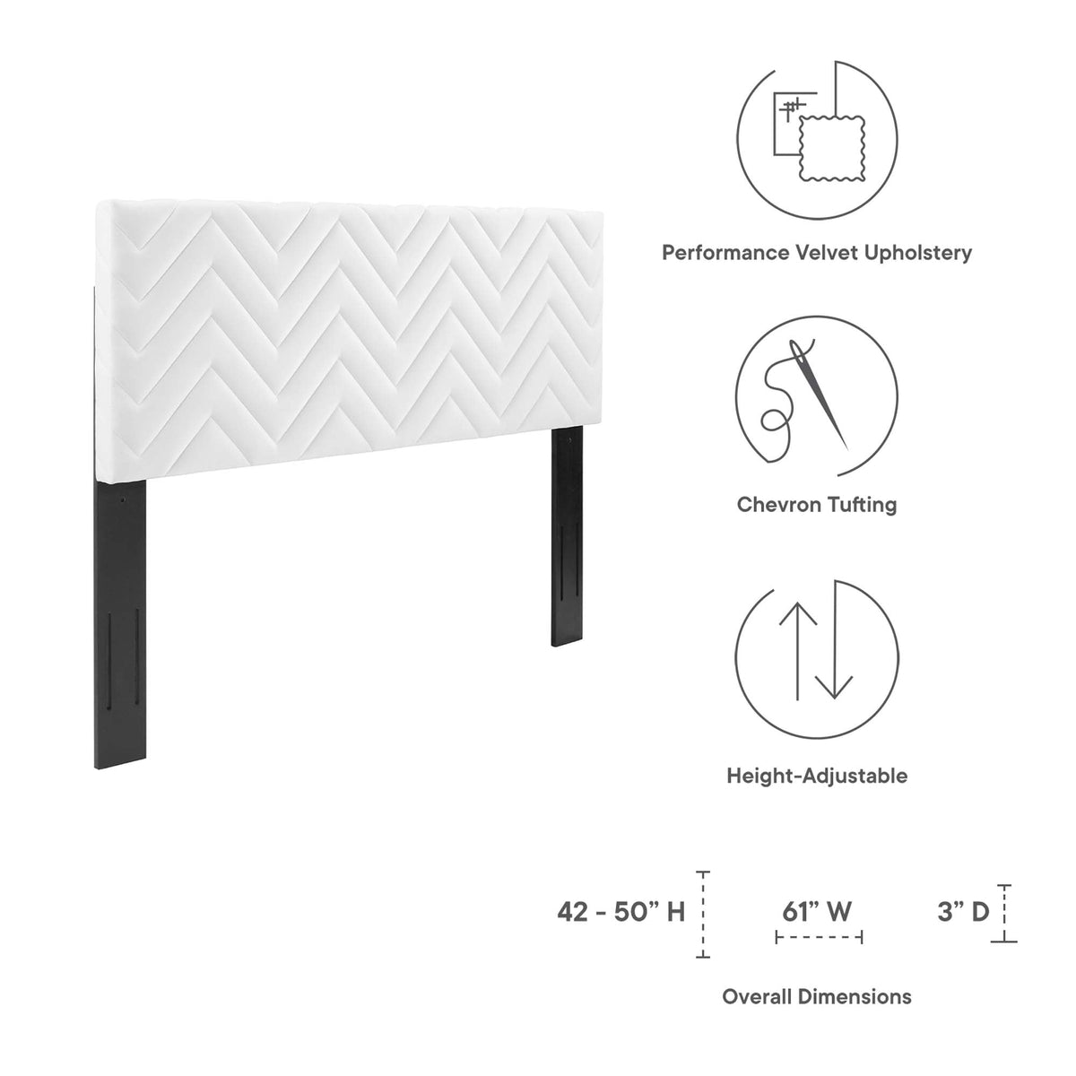 Mercy White Chevron Tufted Performance Velvet Twin Headboard - Ornate Home