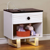 Meredith White/Dark Walnut Nightstand w/ USB Outlet - Ornate Home