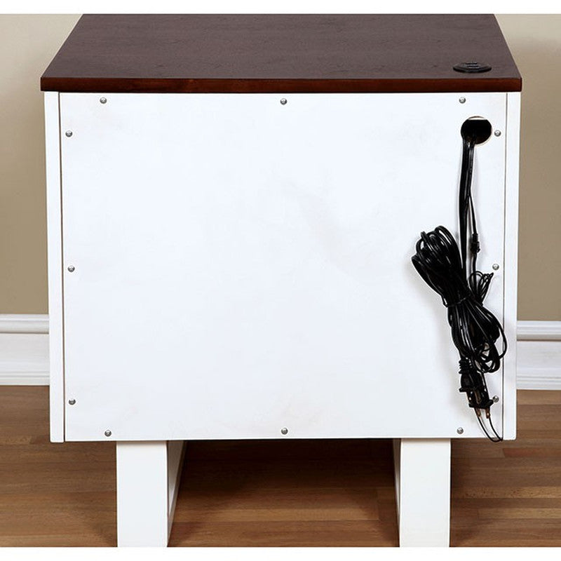 Meredith White/Dark Walnut Nightstand w/ USB Outlet - Ornate Home