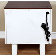 Meredith White/Dark Walnut Nightstand w/ USB Outlet - Ornate Home