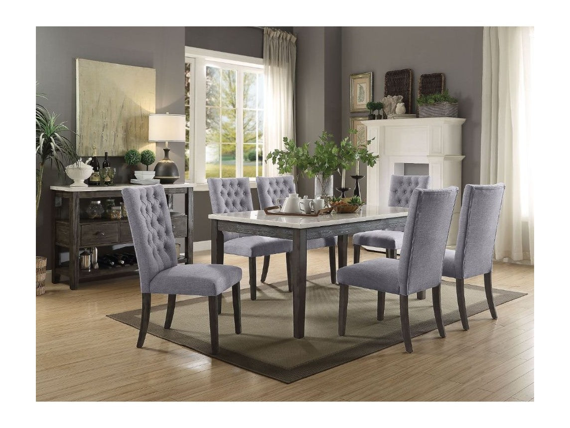 Merel White Marble & Gray Oak Dining Table - Ornate Home
