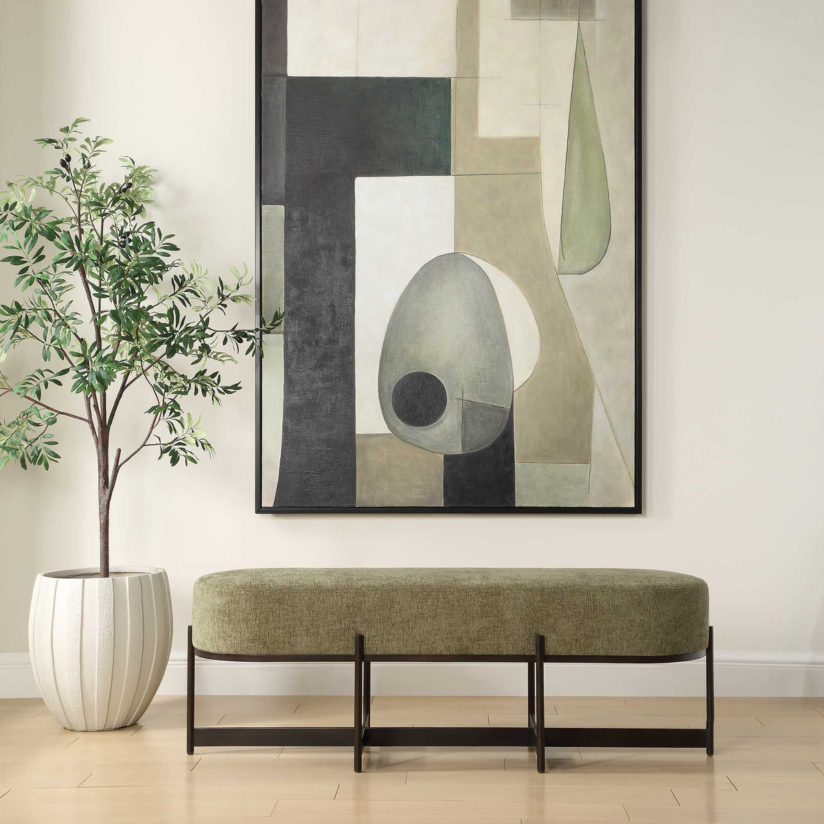 Merino Moss Fabric Bench - Ornate Home