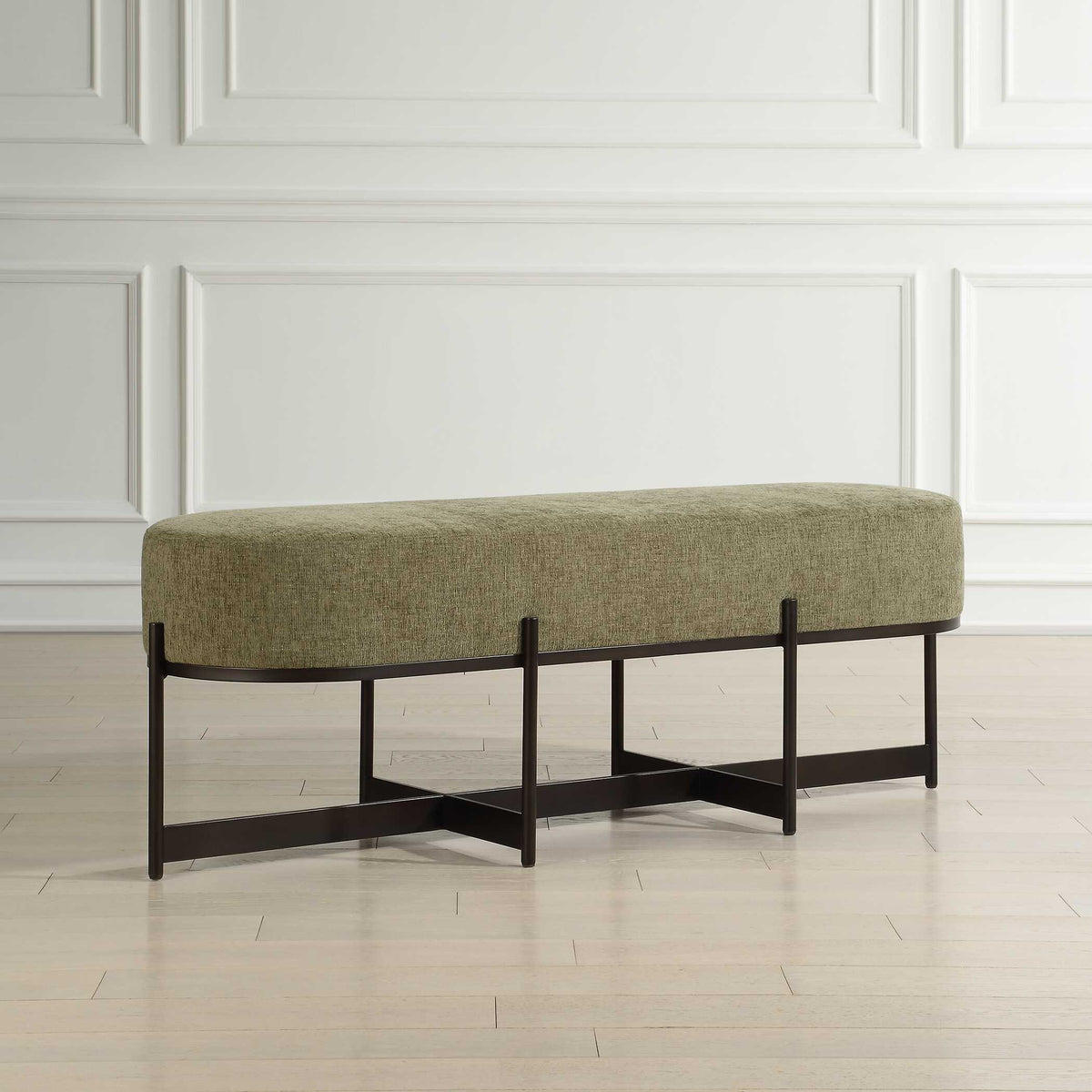 Merino Moss Fabric Bench - Ornate Home