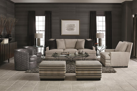 Merino White/Cream/Mocha Fabric Cocktail Ottoman - Ornate Home