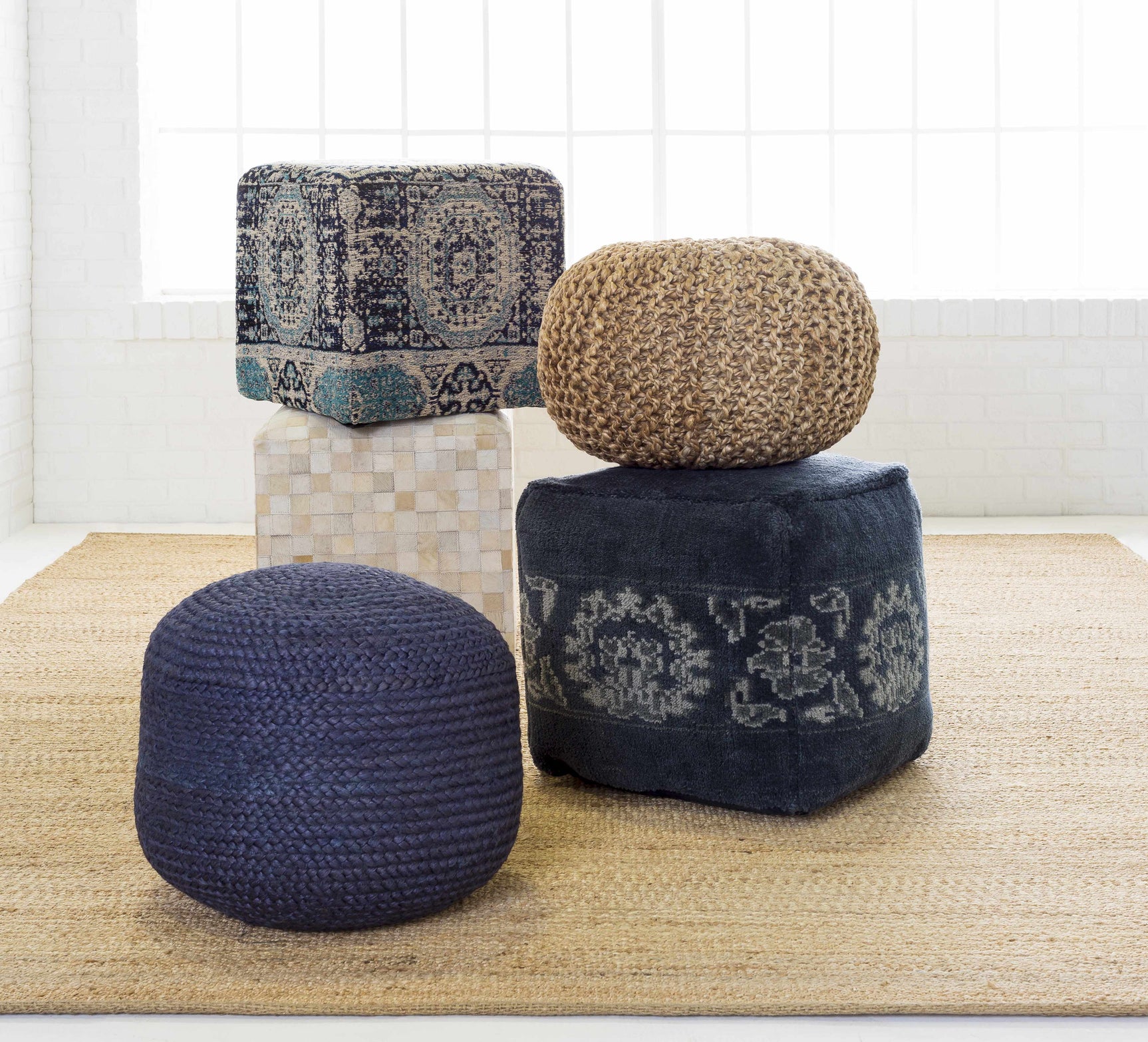 Merrittstown Knitted Jute Pouf - Ornate Home