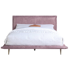 Metis Pink Top Grain Leather UPH E. King Platform Bed - Ornate Home