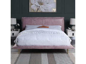 Metis Pink Top Grain Leather UPH E. King Platform Bed - Ornate Home