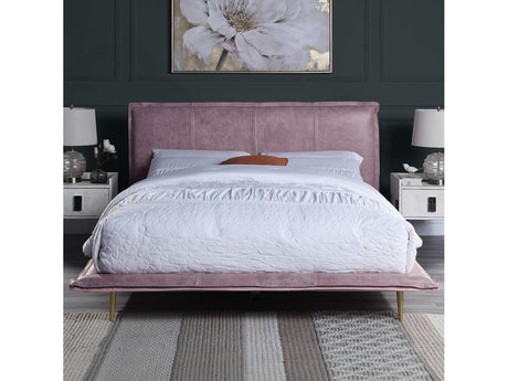 Metis Pink Top Grain Leather UPH E. King Platform Bed - Ornate Home