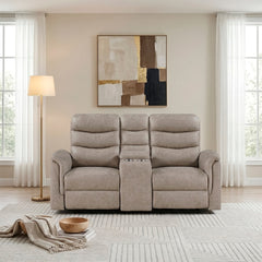 Metric Beige Double Glider Reclining Loveseat With Center Console - Ornate Home
