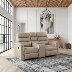Metric Beige Double Glider Reclining Loveseat With Center Console - Ornate Home