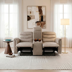 Metric Beige Double Glider Reclining Loveseat With Center Console - Ornate Home