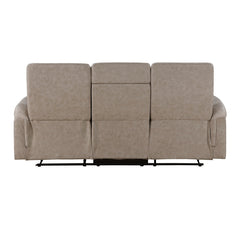 Metric Beige Double Reclining Sofa With Drop-down Cup Holders - Ornate Home