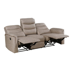 Metric Beige Double Reclining Sofa With Drop-down Cup Holders - Ornate Home