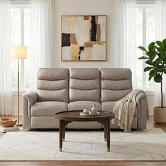 Metric Beige Double Reclining Sofa With Drop-down Cup Holders - Ornate Home