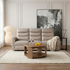 Metric Beige Double Reclining Sofa With Drop-down Cup Holders - Ornate Home
