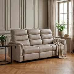 Metric Beige Double Reclining Sofa With Drop-down Cup Holders - Ornate Home
