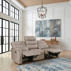 Metric Beige Double Reclining Sofa With Drop-down Cup Holders - Ornate Home