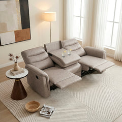 Metric Beige Double Reclining Sofa With Drop-down Cup Holders - Ornate Home
