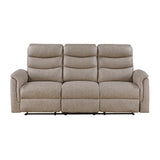 Metric Beige Double Reclining Sofa With Drop-down Cup Holders - Ornate Home