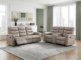 Metric Beige Double Reclining Sofa With Drop-down Cup Holders - Ornate Home