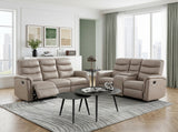 Metric Beige Double Reclining Sofa With Drop-down Cup Holders - Ornate Home