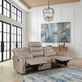 Metric Beige Double Reclining Sofa With Drop-down Cup Holders - Ornate Home