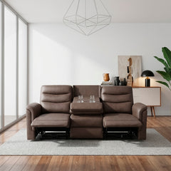 Metric Brown Double Reclining Sofa With Drop-down Cup Holders - Ornate Home