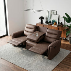 Metric Brown Double Reclining Sofa With Drop-down Cup Holders - Ornate Home