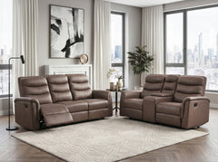 Metric Brown Double Reclining Sofa With Drop-down Cup Holders - Ornate Home