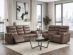 Metric Brown Double Reclining Sofa With Drop-down Cup Holders - Ornate Home