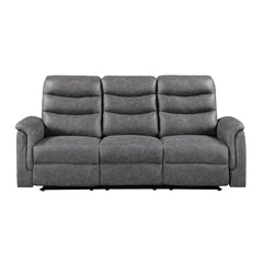 Metric Gray Double Reclining Sofa With Drop-down Cup Holders - Ornate Home