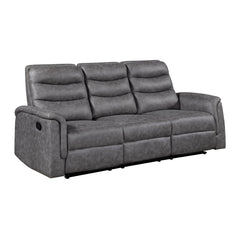 Metric Gray Double Reclining Sofa With Drop-down Cup Holders - Ornate Home