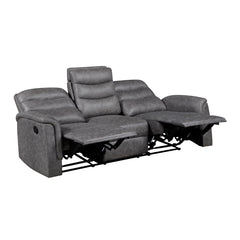 Metric Gray Double Reclining Sofa With Drop-down Cup Holders - Ornate Home