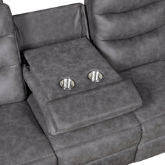 Metric Gray Double Reclining Sofa With Drop-down Cup Holders - Ornate Home