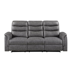 Metric Gray Double Reclining Sofa With Drop-down Cup Holders - Ornate Home